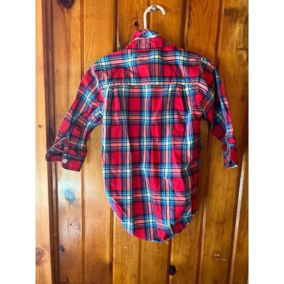 OshKosh B'gosh Plaid Button-Up One-piece, Size 24 Months Red Long Sleeve Toddler - Picture 2 of 3